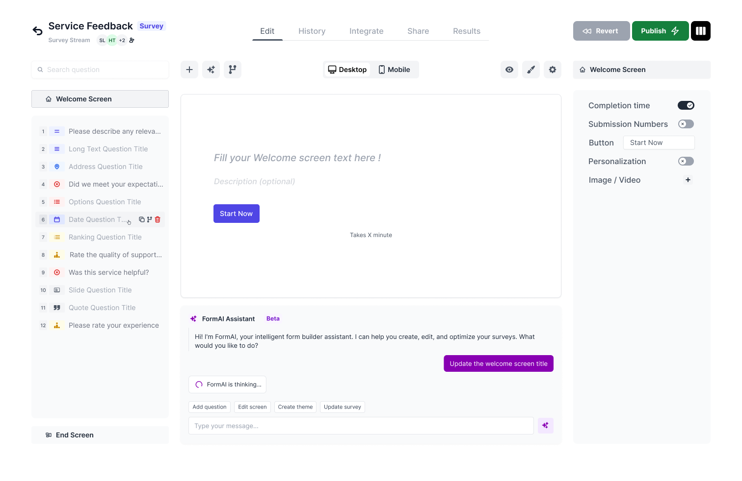 FormAI Survey Builder Interface